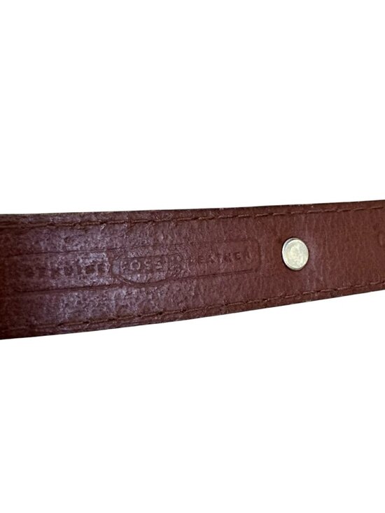 Vintage 1990s Fossil Brown Leather Silver Heart Studded Skinny Waist Belt Sz S main image 6